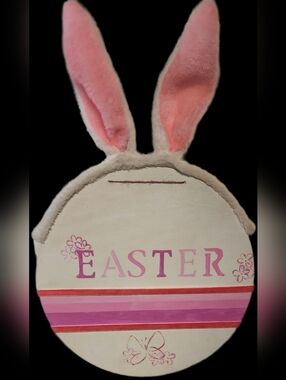 Hand Crafted Pink & White Easter Bunny Wall Decor